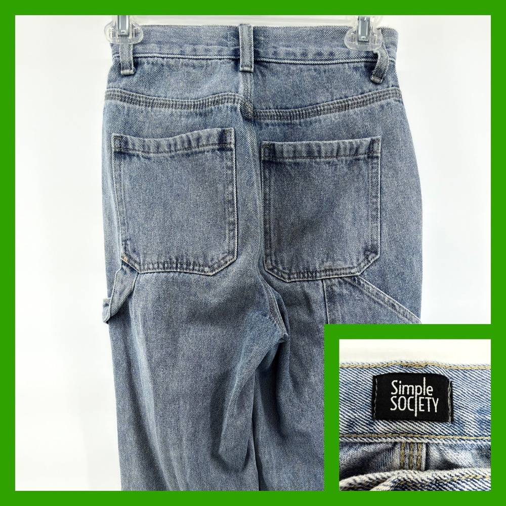 Simple Society Carpenter Jeans Womens 00/23 Light Wash High Rise Denim Painter‎